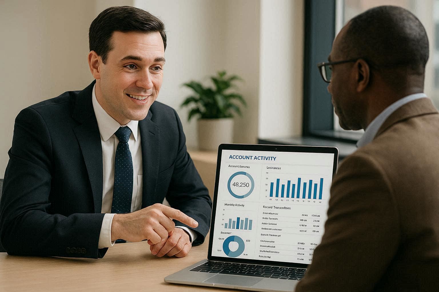 Corporate banking dashboard and account activity