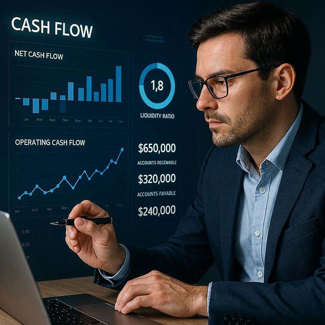 Analyst reviewing liquidity and cash flow metrics