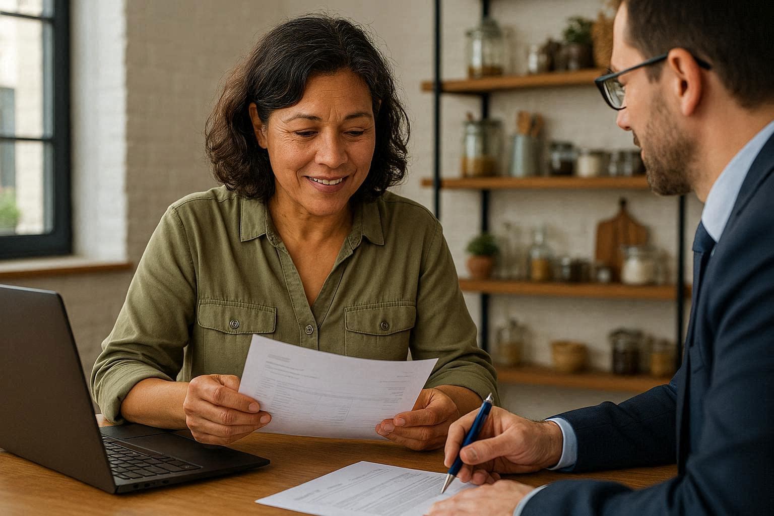 Small business owner with banking advisor