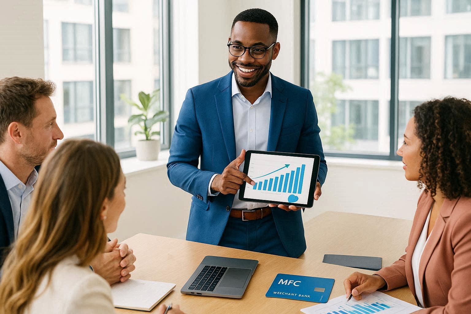 Business professionals discussing growth strategy