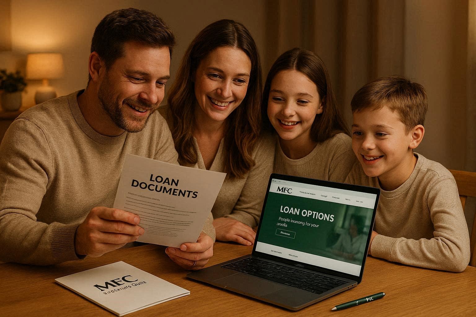 Family discussing flexible home and personal loan options