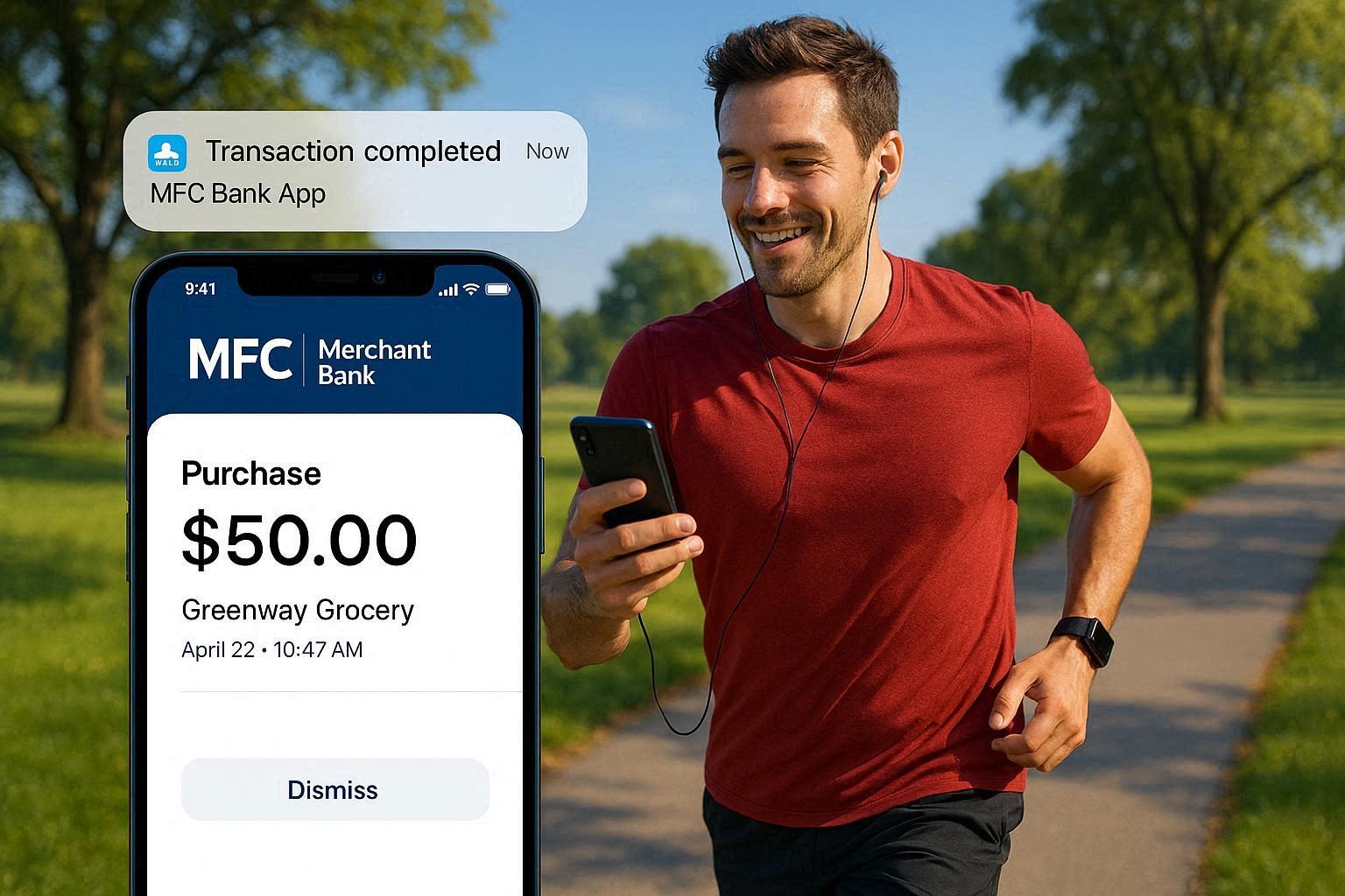 Customer using secure mobile banking on smartphone